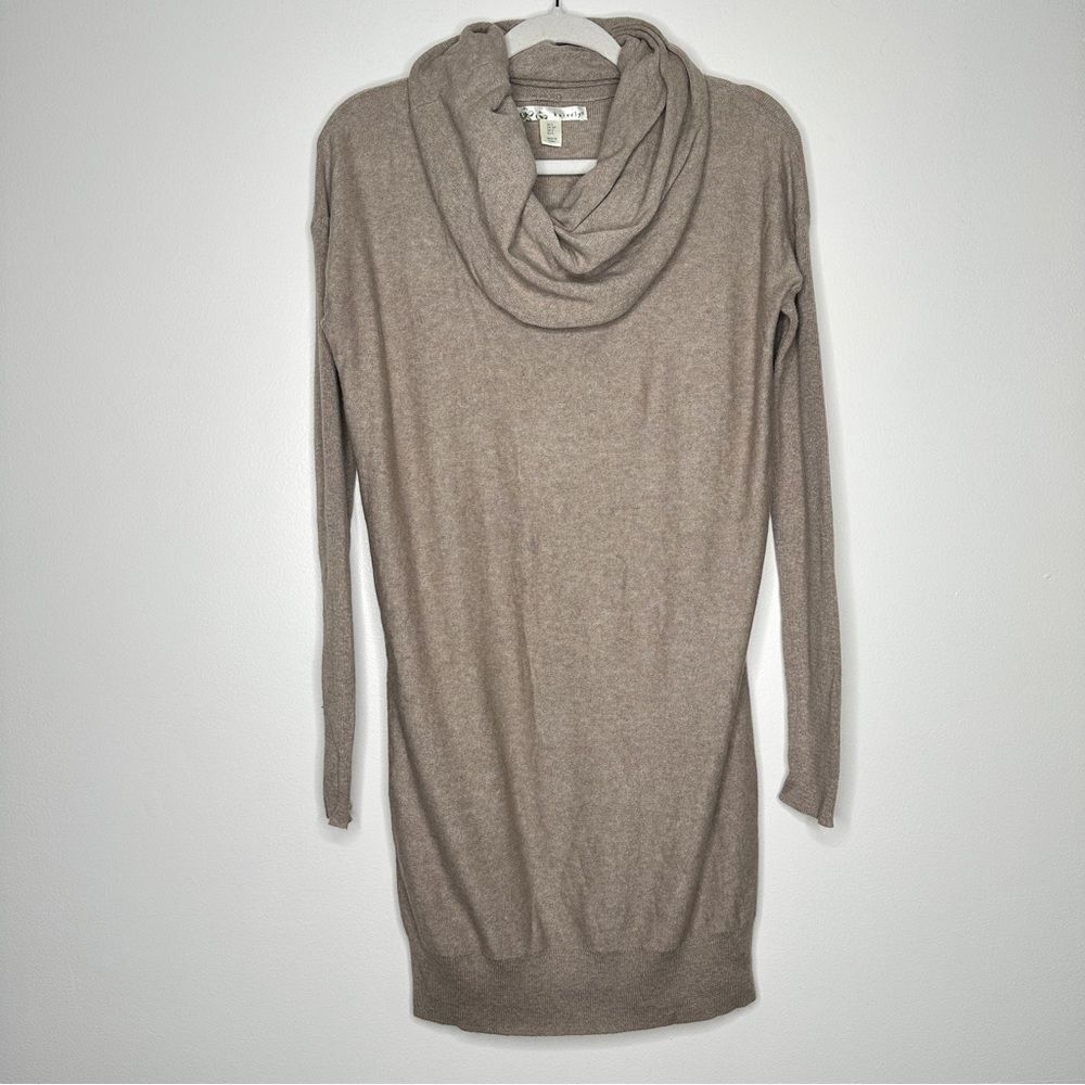 Kaisely Cowl Neck Sweater Dress Tan long‎ sleeve knit size small cotton wool